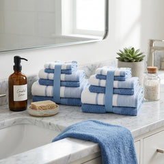 Two-Tone Zero Twist 100% Cotton 12-Piece Towel Set – Soft Absorbent Quick-Dry Bathroom Towels with 4 Bath Towels, 4 Hand Towels & 4 Washcloths, Multiple Colors