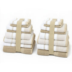 Two-Tone Zero Twist 100% Cotton 12-Piece Towel Set – Soft Absorbent Quick-Dry Bathroom Towels with 4 Bath Towels, 4 Hand Towels & 4 Washcloths, Multiple Colors