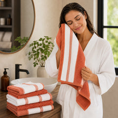 Two-Tone Zero Twist 100% Cotton 6-Piece Towel Set – Soft Absorbent Quick-Dry Bathroom Towels with 2 Bath Towels, 2 Hand Towels & 2 Washcloths, Multiple Colors