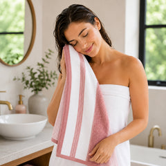 Two-Tone Zero Twist 100% Cotton 6-Piece Towel Set – Soft Absorbent Quick-Dry Bathroom Towels with 2 Bath Towels, 2 Hand Towels & 2 Washcloths, Multiple Colors
