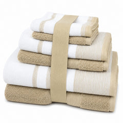 Two-Tone Zero Twist 100% Cotton 6-Piece Towel Set – Soft Absorbent Quick-Dry Bathroom Towels with 2 Bath Towels, 2 Hand Towels & 2 Washcloths, Multiple Colors
