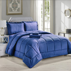 Ultimate 8-Piece Down Alternative Embossed Comforter Set with Sheets, Pillowcases and Shams – Ultra Soft Microfiber Bedding, Baffle Box Design, Dobby Stripe Finish – Queen & King Sizes, All-Season Cozy Vibes