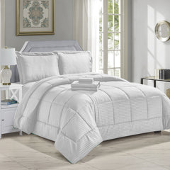 Ultimate 8-Piece Down Alternative Embossed Comforter Set with Sheets, Pillowcases and Shams – Ultra Soft Microfiber Bedding, Baffle Box Design, Dobby Stripe Finish – Queen & King Sizes, All-Season Cozy Vibes
