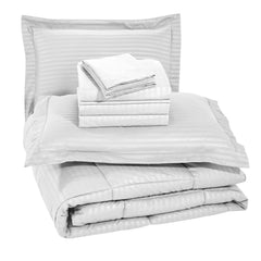 Ultimate 8-Piece Down Alternative Embossed Comforter Set with Sheets, Pillowcases and Shams – Ultra Soft Microfiber Bedding, Baffle Box Design, Dobby Stripe Finish – Queen & King Sizes, All-Season Cozy Vibes