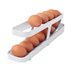 Rolling Egg Dispenser for Fridge – 2-Tier Egg Organizer Tray for Refrigerator Storage, Fits 12–14 Eggs – Space-Saving Gravity-Fed Egg Holder for Fridge Restocks