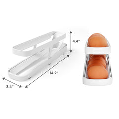 Rolling Egg Dispenser for Fridge – 2-Tier Egg Organizer Tray for Refrigerator Storage, Fits 12–14 Eggs – Space-Saving Gravity-Fed Egg Holder for Fridge Restocks