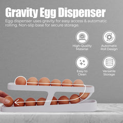 Rolling Egg Dispenser for Fridge – 2-Tier Egg Organizer Tray for Refrigerator Storage, Fits 12–14 Eggs – Space-Saving Gravity-Fed Egg Holder for Fridge Restocks