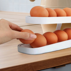 Rolling Egg Dispenser for Fridge – 2-Tier Egg Organizer Tray for Refrigerator Storage, Fits 12–14 Eggs – Space-Saving Gravity-Fed Egg Holder for Fridge Restocks