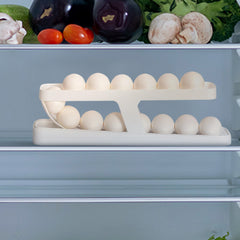 Rolling Egg Dispenser for Fridge – 2-Tier Egg Organizer Tray for Refrigerator Storage, Fits 12–14 Eggs – Space-Saving Gravity-Fed Egg Holder for Fridge Restocks