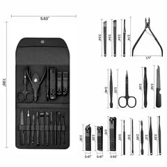 2-Pack Professional 16-Piece Manicure Pedicure Grooming Kit – Stainless Steel Nail Clippers Set with Facial Care Tools, Cuticle Trimmer, Eyebrow Scissors & Portable Travel Leather Case for Men & Women