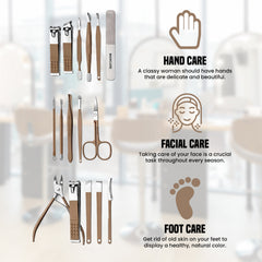 2-Pack Professional 16-Piece Manicure Pedicure Grooming Kit – Stainless Steel Nail Clippers Set with Facial Care Tools, Cuticle Trimmer, Eyebrow Scissors & Portable Travel Leather Case for Men & Women