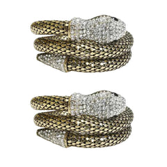 Crystal Snake Bracelet for Women – Adjustable Coiled Serpent Bangle with Rhinestone Pave & Black Crystal Eyes – Gold or Silver Tone Statement Jewelry