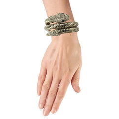 Crystal Snake Bracelet for Women – Adjustable Coiled Serpent Bangle with Rhinestone Pave & Black Crystal Eyes – Gold or Silver Tone Statement Jewelry