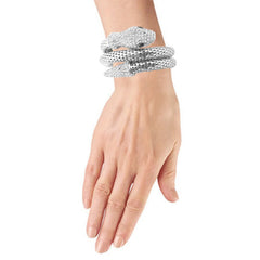 Crystal Snake Bracelet for Women – Adjustable Coiled Serpent Bangle with Rhinestone Pave & Black Crystal Eyes – Gold or Silver Tone Statement Jewelry