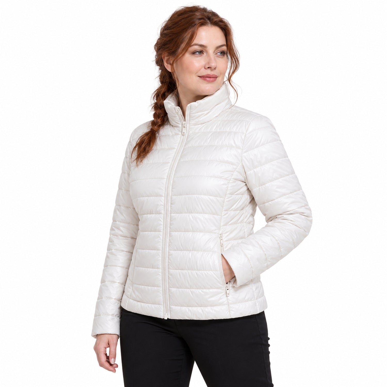 Women's Lightweight Puffer Jacket, Down-Blend Fill with Zip Pockets, 2XL