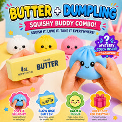 Squishy Dumpling & Butter Squishy Combo Pack – Slow Rising Sensory Fidget Toy Set for Kids, Teens & Adults – Cute Stress Relief Squeeze Toys