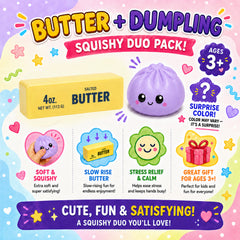 Squishy Dumpling & Butter Squishy Combo Pack – Slow Rising Sensory Fidget Toy Set for Kids, Teens & Adults – Cute Stress Relief Squeeze Toys