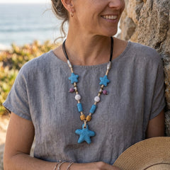 Lava Stone Aromatherapy Necklace with 2 Essential Oils – Heart or Starfish Diffuser Pendant Necklace for Women – Scented Jewelry for Daily Wear & Gifts