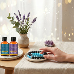 2-Pack Lava Stone Diffuser Bracelet with 2 Random Essential Oils – Aromatherapy Bead Bracelets for Women & Men – Adjustable Essential Oil Jewelry for Daily Wear
