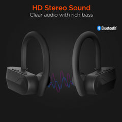 True Wireless Earbuds – Bluetooth 5.0 Sports Earbuds with Secure Ear Hooks, HD Stereo Sound, Noise Cancelling Mic, Touch Controls & Charging Case for Running, Gym & Workouts