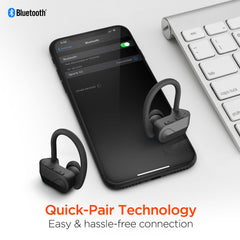 True Wireless Earbuds – Bluetooth 5.0 Sports Earbuds with Secure Ear Hooks, HD Stereo Sound, Noise Cancelling Mic, Touch Controls & Charging Case for Running, Gym & Workouts
