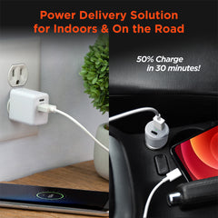 20W USB-C Power Delivery Charger Bundle – Fast Wall Charger & Fast Car Charger Set with USB-C PD and USB-A Ports for iPhone, Samsung, iPad & Android Devices