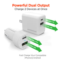 20W USB-C Power Delivery Charger Bundle – Fast Wall Charger & Fast Car Charger Set with USB-C PD and USB-A Ports for iPhone, Samsung, iPad & Android Devices