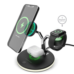 MaxCharge 3-in-1 Magnetic Wireless Charging Stand – MagSafe-Compatible 15W Fast Charger for iPhone, AirPods Charging Pad & Apple Watch Charger Mount with LED Touch Control | Black