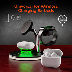 MaxCharge 3-in-1 Magnetic Wireless Charging Stand – MagSafe-Compatible 15W Fast Charger for iPhone, AirPods Charging Pad & Apple Watch Charger Mount with LED Touch Control | Black