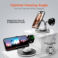 MaxCharge 3-in-1 Magnetic Wireless Charging Stand – MagSafe-Compatible 15W Fast Charger for iPhone, AirPods Charging Pad & Apple Watch Charger Mount with LED Touch Control | Black