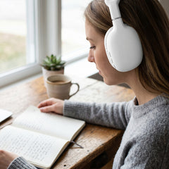 Wireless Bluetooth Headphones – Over-Ear Headphones with HD Stereo Sound, Deep Bass, Built-In Mic, Memory Foam Ear Cushions & 10-Hour Battery Life | White