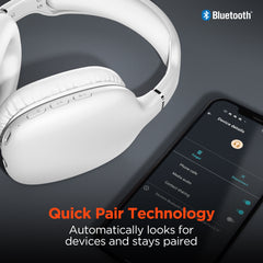 Wireless Bluetooth Headphones – Over-Ear Headphones with HD Stereo Sound, Deep Bass, Built-In Mic, Memory Foam Ear Cushions & 10-Hour Battery Life | White