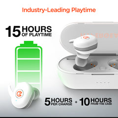 Active True Wireless Bluetooth Earbuds – HD Stereo Sound, IPX5 Waterproof, Noise Cancelling Mic, USB-C Charging Case & Up to 15 Hours Total Playtime for Music, Calls, Workouts & Travel | White
