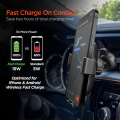 15W Wireless Car Charger Phone Mount – Gravity Auto-Clamping Fast Charging Mount for Vent, Dashboard & Windshield, 360° Adjustable Holder for iPhone, Samsung Galaxy, Pixel & More | Black