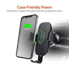 15W Wireless Car Charger Phone Mount – Gravity Auto-Clamping Fast Charging Mount for Vent, Dashboard & Windshield, 360° Adjustable Holder for iPhone, Samsung Galaxy, Pixel & More | Black