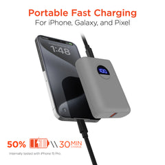 10000mAh Power Bank – 20W USB-C PD Fast Charging Portable Charger with Digital Display, 22.5W Output & Dual Device Charging for iPhone, Samsung, Pixel & More | Gray