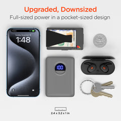 10000mAh Power Bank – 20W USB-C PD Fast Charging Portable Charger with Digital Display, 22.5W Output & Dual Device Charging for iPhone, Samsung, Pixel & More | Gray