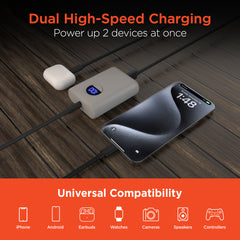 10000mAh Power Bank – 20W USB-C PD Fast Charging Portable Charger with Digital Display, 22.5W Output & Dual Device Charging for iPhone, Samsung, Pixel & More | Gray
