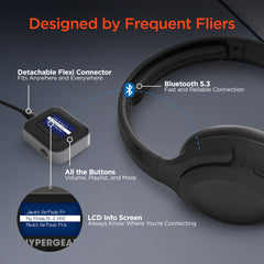 IntelliCast Flight Wireless Audio Adapter – Bluetooth 5.3 Transmitter & Receiver for Airplane Entertainment Systems, Wireless Headphones & Earbuds, Dual Device Pairing, LCD Display & 20-Hour Battery Life | Black