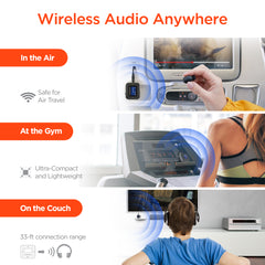 IntelliCast Flight Wireless Audio Adapter – Bluetooth 5.3 Transmitter & Receiver for Airplane Entertainment Systems, Wireless Headphones & Earbuds, Dual Device Pairing, LCD Display & 20-Hour Battery Life | Black