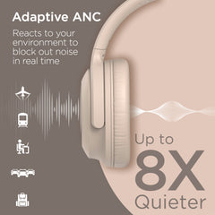 Stealth2 ANC Wireless Bluetooth Headphones – Active Noise Cancelling Over-Ear Headphones with Deep Bass, ENC Mic, 24-Hour Battery, Gaming Mode & Memory Foam Ear Cushions | Bone