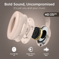 ANC Wireless Bluetooth Headphones – Active Noise Cancelling Over-Ear Headphones with Deep Bass, ENC Mic, 24-Hour Battery, Gaming Mode & Memory Foam Ear Cushions | Bone