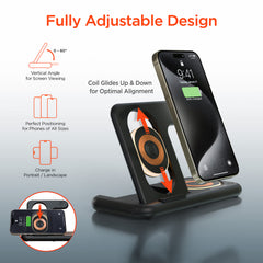 4-in-1 Foldable Wireless Charging Station with 15W Fast Charging – Wireless Charger Stand for iPhone, Apple Watch, AirPods & USB Devices – Portable Travel Charging Dock with LED Lights