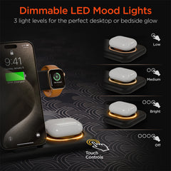 4-in-1 Foldable Wireless Charging Station with 15W Fast Charging – Wireless Charger Stand for iPhone, Apple Watch, AirPods & USB Devices – Portable Travel Charging Dock with LED Lights