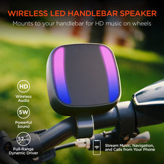 LED Wireless Bike Speaker – Bluetooth 5.3 Bicycle Handlebar Speaker with LED Light Show, IPX4 Water Resistance, Speakerphone Calls, FM Radio & 8-Hour Battery Life | Black