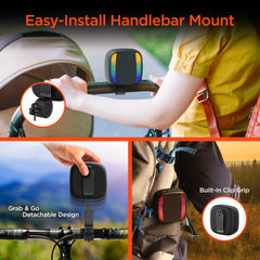 LED Wireless Bike Speaker – Bluetooth 5.3 Bicycle Handlebar Speaker with LED Light Show, IPX4 Water Resistance, Speakerphone Calls, FM Radio & 8-Hour Battery Life | Black