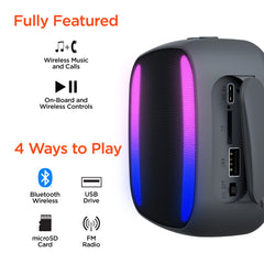 Spin Cycle LED Wireless Bike Speaker – Bluetooth 5.3 Bicycle Handlebar Speaker with LED Light Show, IPX4 Water Resistance, Speakerphone Calls, FM Radio & 8-Hour Battery Life | Black