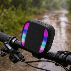 LED Wireless Bike Speaker – Bluetooth 5.3 Bicycle Handlebar Speaker with LED Light Show, IPX4 Water Resistance, Speakerphone Calls, FM Radio & 8-Hour Battery Life | Black