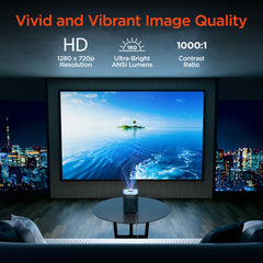 CineMini Portable Mini Projector with WiFi & Bluetooth – 720P HD Smart Projector with Built-In Streaming Apps, 200" Display, HDMI & AirPlay Compatible for Movies, Gaming & Home Theater