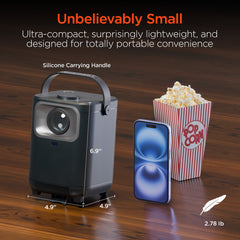 Portable Mini Projector with WiFi & Bluetooth – 720P HD Smart Projector with Built-In Streaming Apps, 200" Display, HDMI & AirPlay Compatible for Movies, Gaming & Home Theater